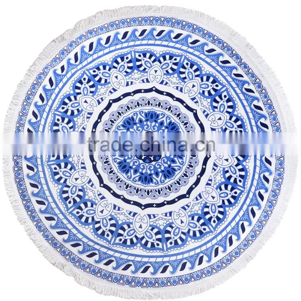 Large Circle Cotton Towel With Tassel Reactive Printing Round Beach Towel