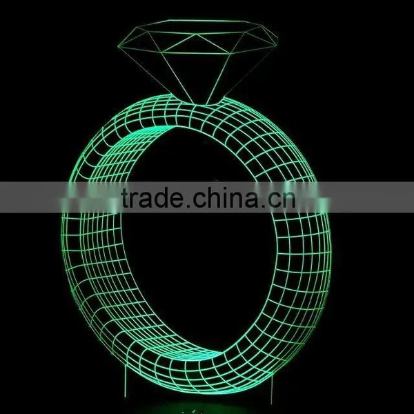 3D Optical Illusion Diamond Ring Night Lamp Night Light 10 Colorful LEDs Ultra-thin Acrylic Light Panel AA Battery or DC 5V photo-3