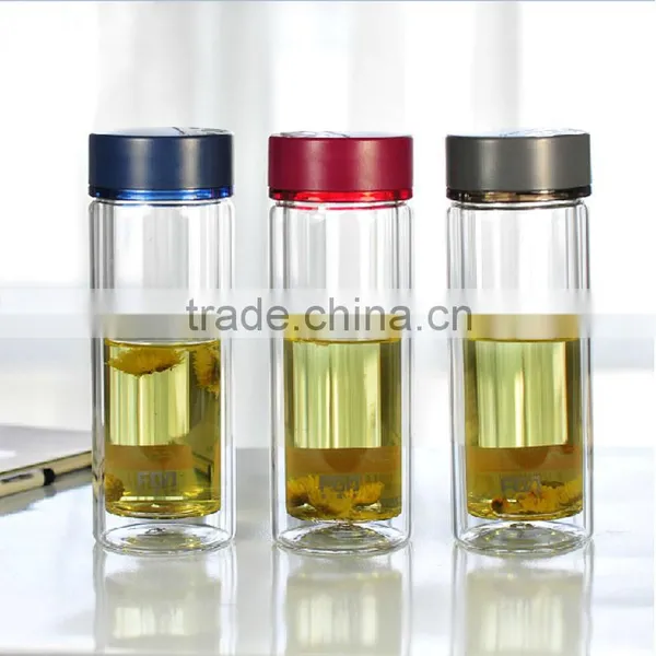 Hot Sale Double Wall Insulated Tea Glass Bottle Three Color Tea Cup Water Bottle photo-2