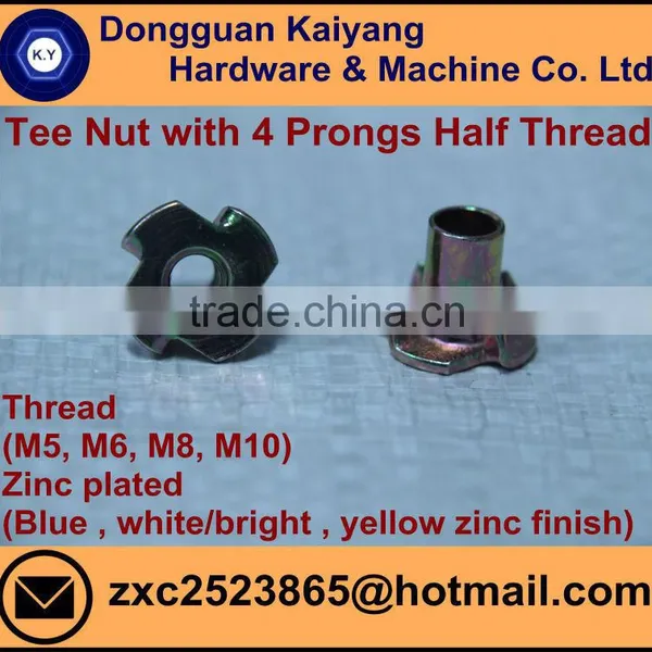 4 Prongs Tee Nut; T Nut (Half Threaded) for Furniture With Bright (White) /Blue /Yellow Zinc Plated; M5, M6, M8, M10 photo-4