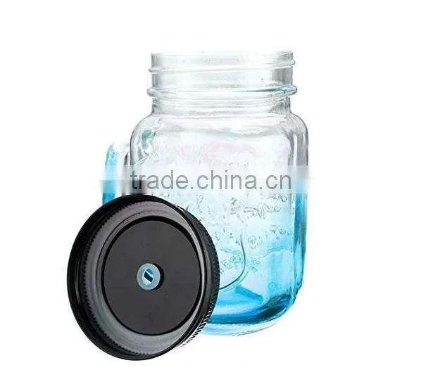 400ml Glass Bottle Mason Jars With Color Painted Wholesale With Caps and Straws photo-4