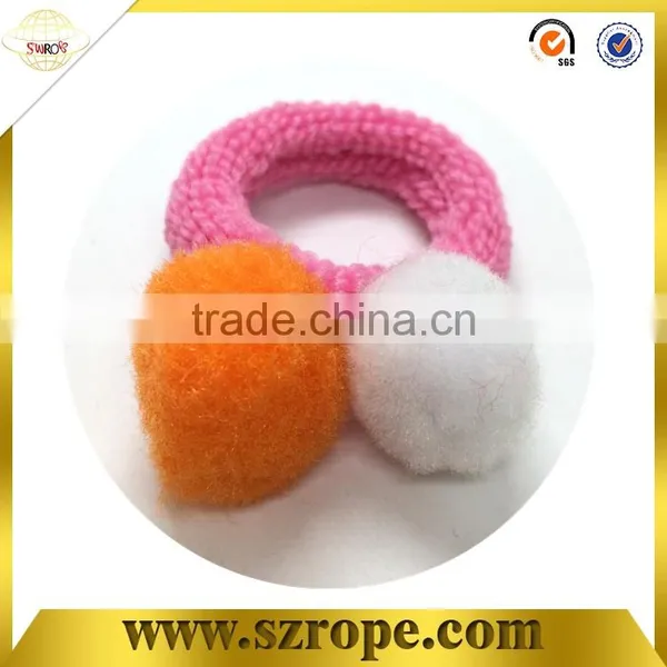 Rabbit Fur Pom Poms, Elastic Hair Band With Pom Pom photo-2