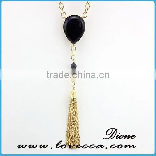 Tassel Teardrop Gemstone Gold Druzy Pendant Necklace photo-4