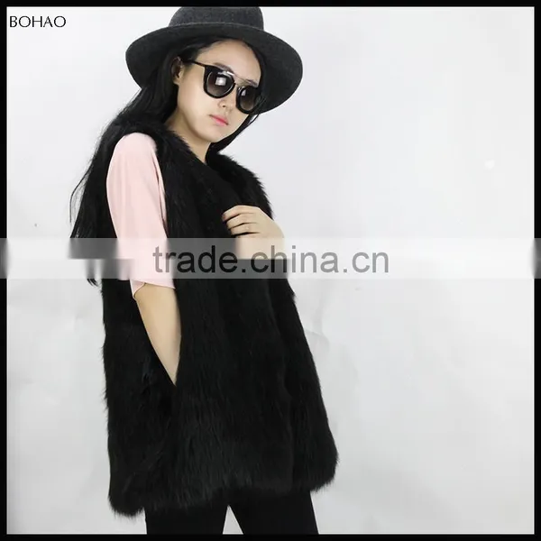 Latest Customized Winter Women Faux Fur Vest Black photo-3