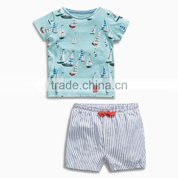 2017 Wholesale Baby Boy Clothes 100% Cotton Kids Short Sleeve Clothing Set photo-2