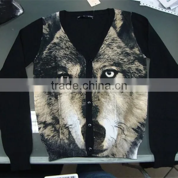 Women's V-neck no Hand Feeling Reactive Printing 100% Cotton Cardigan Sweater photo-6