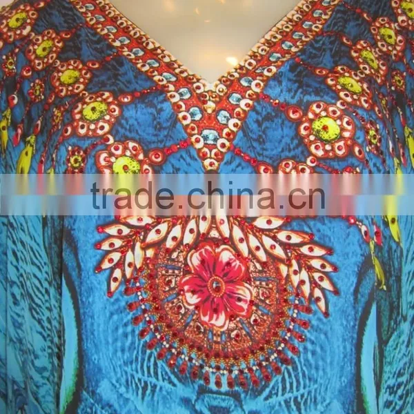 DIGITAL Print Crepe Crystal Embellished Kaftan CAFTAN Tunic Poncho Blouse photo-2