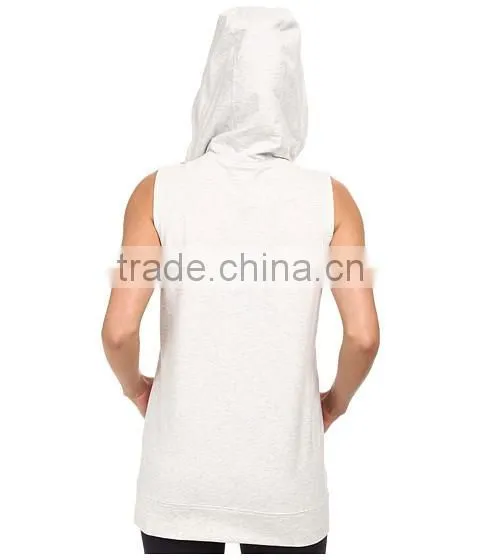 Women Vest Waistcoats With Hooded Sleeveless Half-zip Hoodie White and Gray Color photo-3