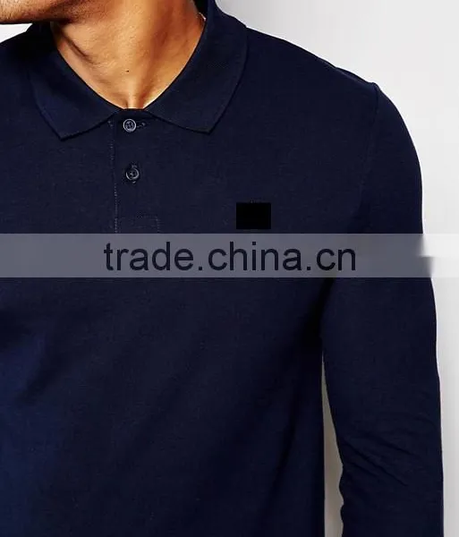 Cheap Price Muscle Long Sleeve Polo With Logo In Navy/Breathable Polo Collar T-shirt/Two Button Blacket T-shirt photo-3