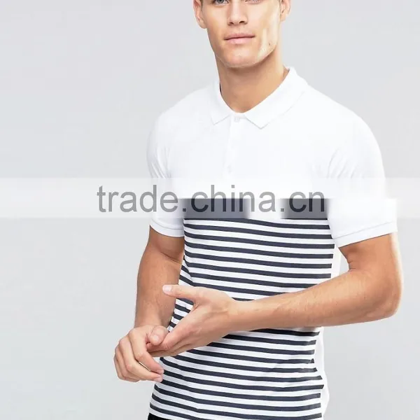 MGOO Customzied Black And White Stripe Polo Shirts Short Sleeves Muscle Shirts In Rib photo-2