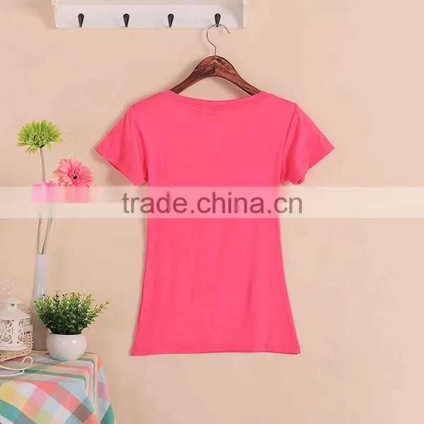 New Fashion Stretch Summer Women T Shirts Ms Solid Color Short Sleeve 100% Cotton v Neck t Shirt Women's Blank V-Veck T-Shirts photo-3