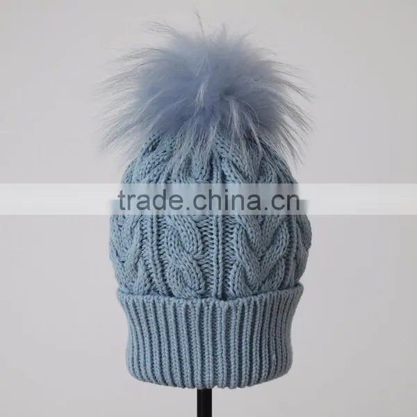 Myfur Top Selling Products Crochet Captain America Beanie Hat With Raccoon Fur Pom Pom Dinosaur in photo-2