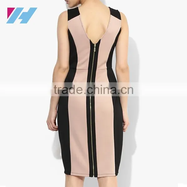 New Ladies Picture Fashion Contrast Color Short Pencil Dresses 2017 Design photo-3
