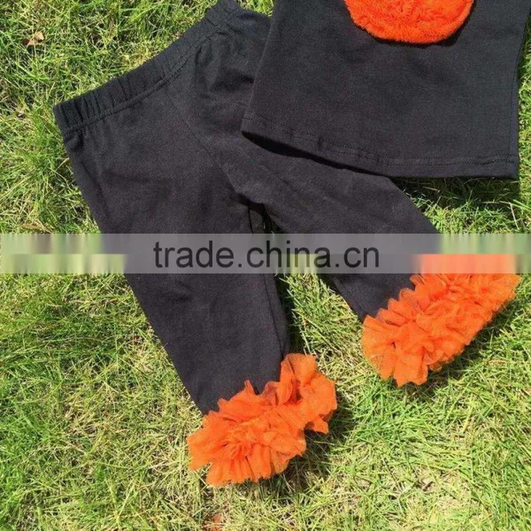 Girls Boutique Halloween Outfits Kids Ruffle Pants Sets Girls Halloween Clothes Necklace and Headband photo-4