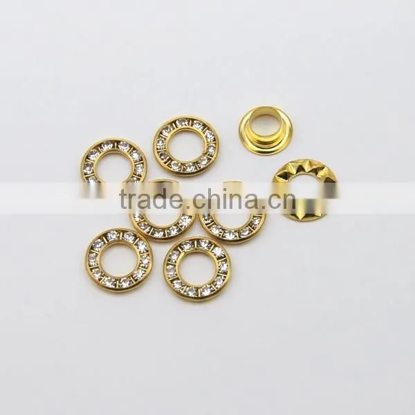 3 Colors 12mm Round Metal Brass Rhinestone Eyelets Crystal Diamond Grommets Glass Eyelets RE-12mm-001 photo-4