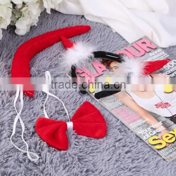 Cute Red Horn Sets Bow Tie 3Pcs Tail Party Ox Horn Fancy Dress Costume For Christmas Halloween/Carnivals Large/Small Size photo-3