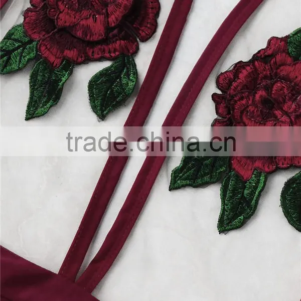 Flower Embroidery Hot Women Transparent Sexy One Piece See Through Swimwear Bathing Suit photo-3
