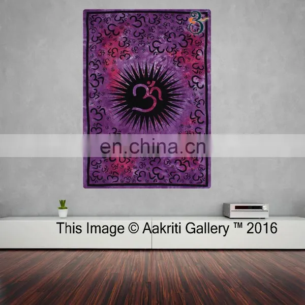 Indian Tapestry Om Print Purple Color Large Wall Hanging Boho Tapestry Fabric
