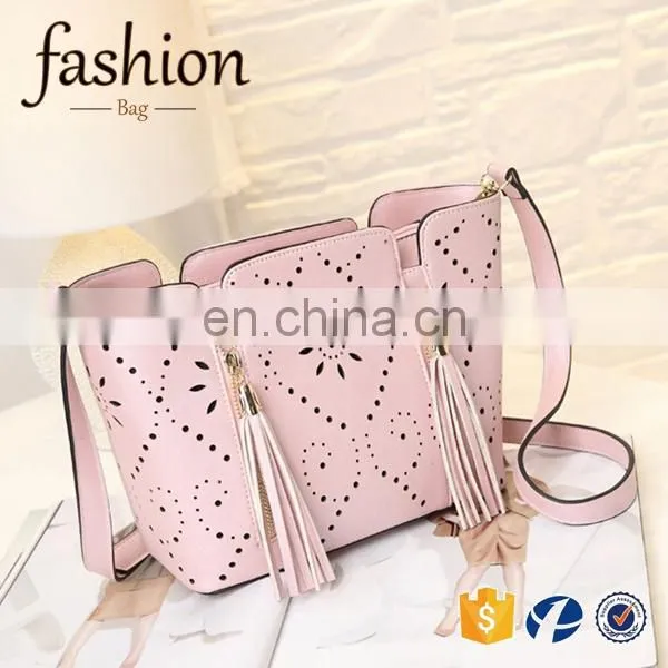 CR on Time Delivery Guaranteed Handbags Latest Model With Tassels Long Strap Shoulder Bag Beautiful Pink Color Hollow Bag