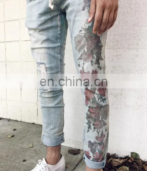 DiZNEW OEM DENIM DIGITAL PRINTING FLOWER DESIGNERS SKINNY FIT JEANS MAN photo-4