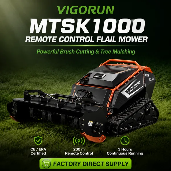 Vigorun MTSK1000 Дистанционно управляемая газонокосилка CE/EPA с шириной среза 1000 мм, мощный флейловый мульчер для измельчения кустарника
