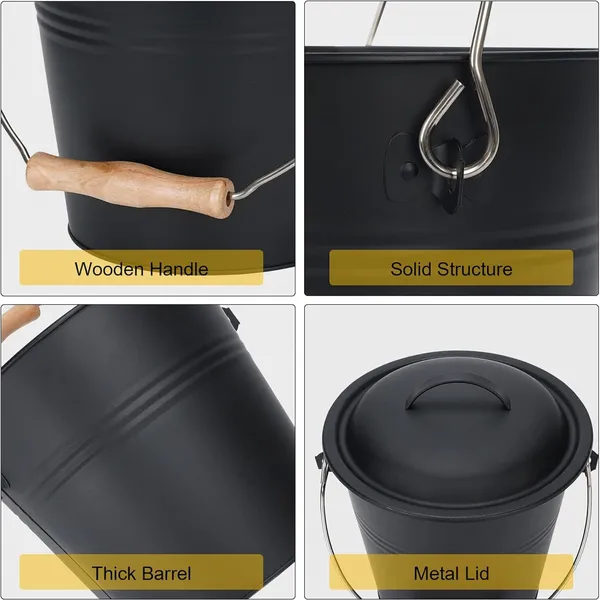 Ash Bucket With Lid, Round Charcoal Bucket for Fireplaces, 15L Bucket With Shovel and Hand Brush, Tool Set Accessories for Fireplace, Fire Pit photo-3