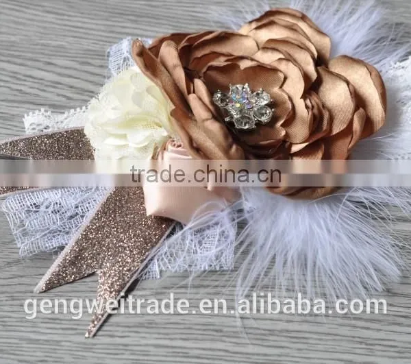 Factory Hot Sale Stain Chiffon Rosette Flower Girls Headwear Handmade Lace Elastic Headbands for Kids photo-6