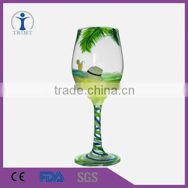 Trust Wholesale Custom Glassware Manufacture 320ml Green Hand Printed Goblet Wine Glass Machine Made Quality Choice