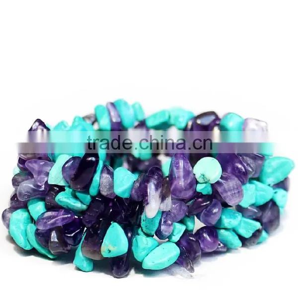 Gravel Bead Amethyst Red Coral Turquoise Bracelet photo-4