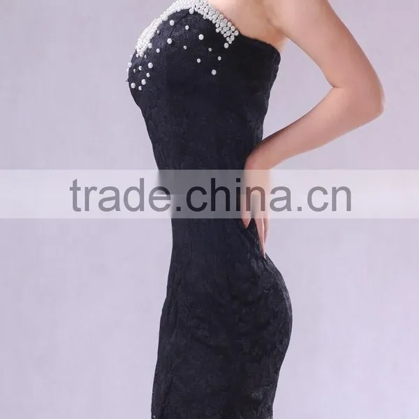 Sexy Night Club Dress Beading Decorative Lace Transparent Low Breast Sheath Over Hip Bare-Back Strapless Sexy Club Dress photo-3