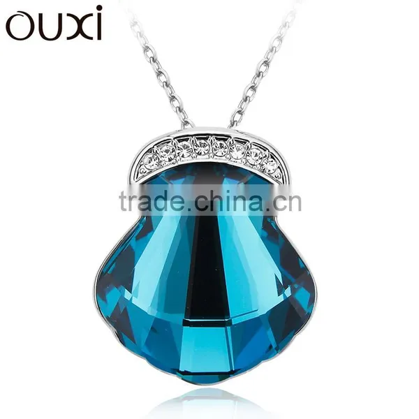 OUXI 2016 new design shell plated platinum k gold with Austrian crystal sweater decaration chain10887
