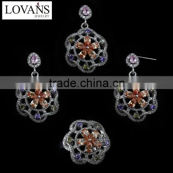 925 Silver Jewelry Wholesale Amethyst Earrings Zircon Jewelry Set Heart TZ-0169 photo-4