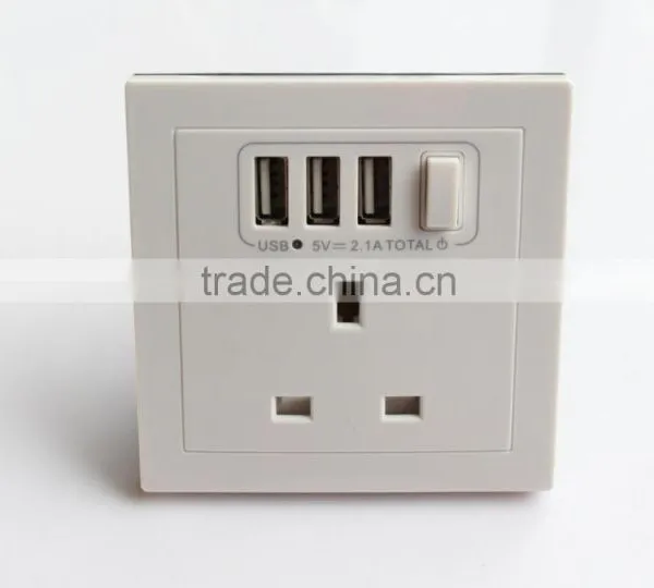 AC 110V-250V UK Socket 3 USB Port DC 5V 2100mA Switch Mains Power Wall Outlet photo-3