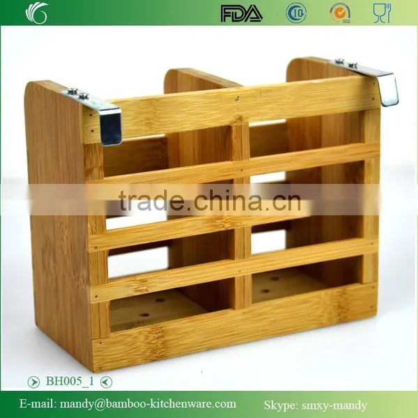 BH005 Bamboo Kitchen Utensil Caddy With Metal Hanger photo-2