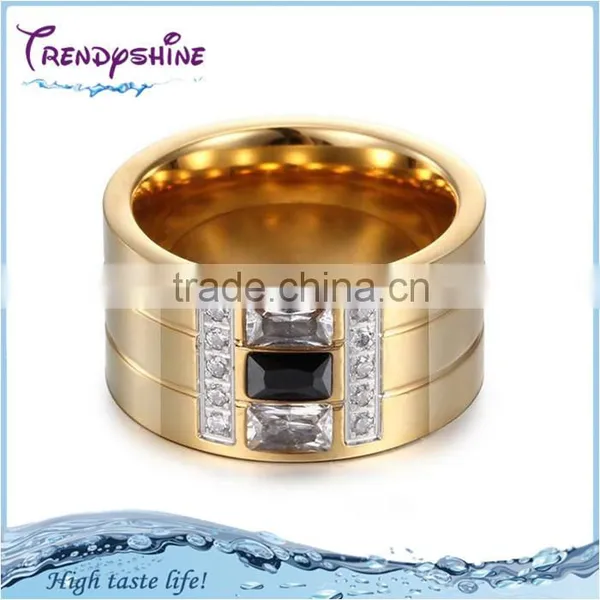 Cheap Manufacturer OEM Gold Stainless Steel Crystal Personal Ring