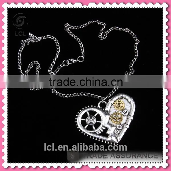 2015 Yiwu Fashion Imitation Jewelry Hot Sale Steampunk Necklace Gear Steam Heart Pendant Cameo Statement Necklace photo-3