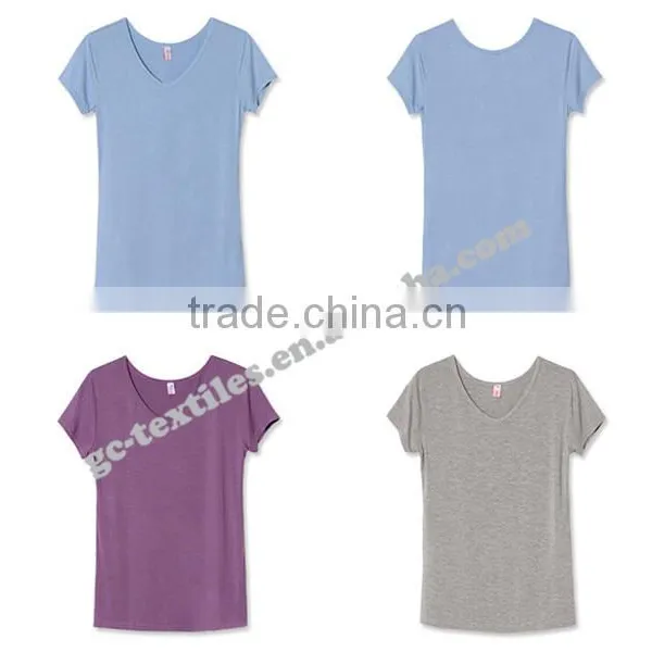 Girl's Slim Style V-neck Short Sleeve T-shirts photo-2