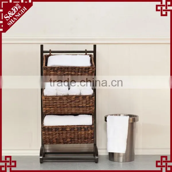Home or Shop 3-Tier Rack Style Metal & Water Hyacinth Storage Basket photo-2