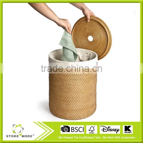 Hand Woven Rattan Laundry Hamper, Natural photo-3