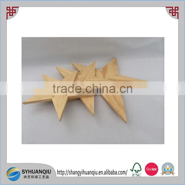 Handmade Natural Christmas Home Decor Haning Wooden Star Carving photo-2