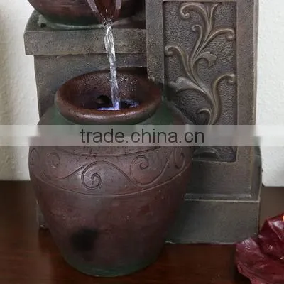 Tiered Pottery Tabletop Water Fountain With LED Lights photo-2