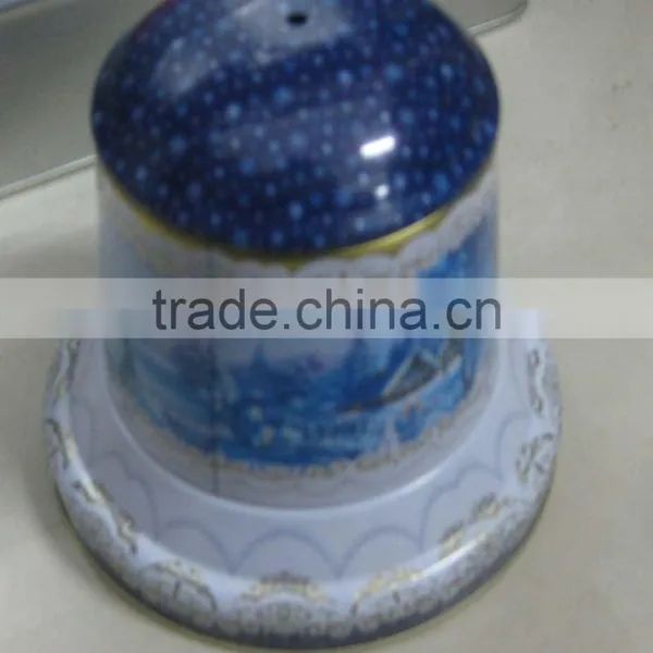 Bell Shaped Tin Box With Rope, Christmas Bell