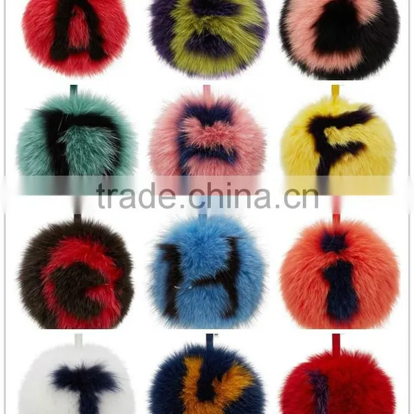 Myfur Customized 26 English Letters Fox Body Fur Made Lady Bag Charm Keychain photo-5