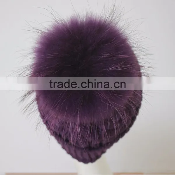 Myfur Raccoon Fur Pom Pom Knit Hat Winter Knit Hat With Top Ball photo-4