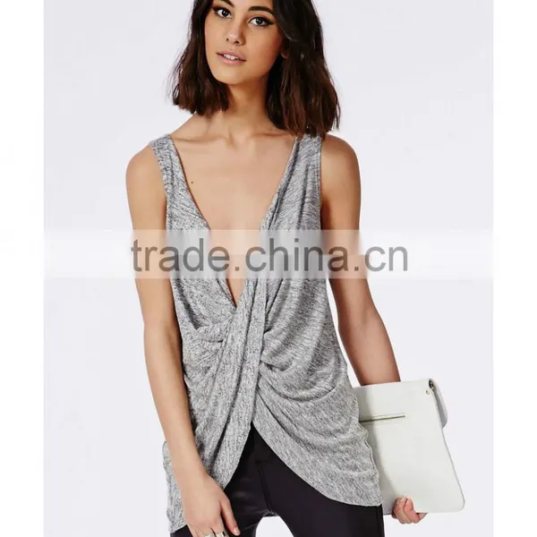 Sexy Drape Front Sleeveless Cheap Lady Blouse Fashion Women Blouse 2016 photo-5