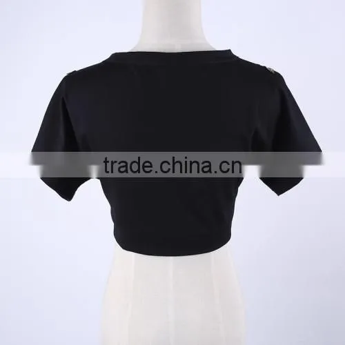 2017 Latest Fashion Top Design Crop Top Short Sleeve Nightclub Top photo-2