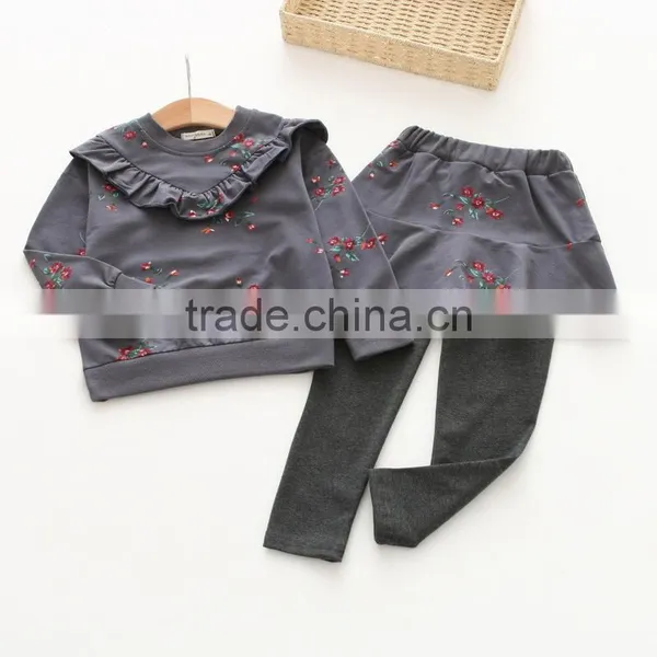 New Style Flower Printing Casual Cotton Wholesale Girls Clothing Sets photo-5