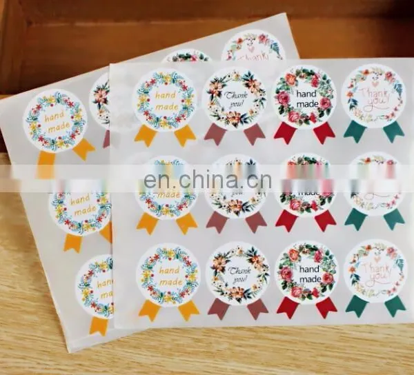 "Hand Made" " Thank You" Flowers Badge Shape Gift Box Label Baking Bag Sealing Sticker Baby Shower Gift Decoration DIY Material photo-3
