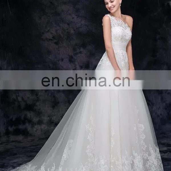 One Shoulder Tulle French Lace Bridal Dresses Elegant Beaded Weeding Dresses photo-3