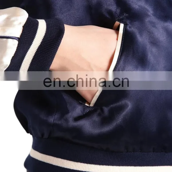Hot Selling Woman Embroidered Satin Baseball Jacket Wholesale photo-6